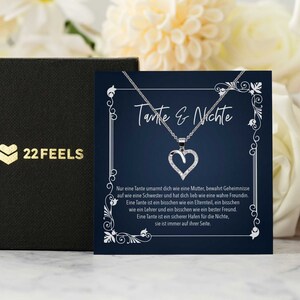 Beste Tante Geschenk von Nichte, Frauen Silberschmuck Set mit Karte und Herz Halskette, Geburtstag, Weihnachten Muttertag Idee