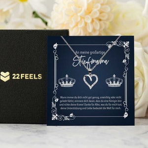 Stiefmama Geschenk Bonus Mama Geburtstag Muttertag Weihnachten, Frauen Schmuck Set mit Karte, Herz Halskette, von Stieftochter -sohn