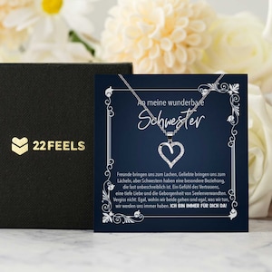 Schwester Geschenk Geburtstag, An Meine Sis, Silber Schmuck Set mit persönlicher Karte, Herz Halskette Frauen Mädchen, Weihnachten Idee