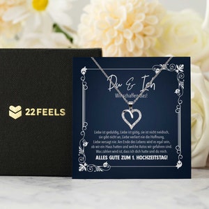 Erster Hochzeitstag Ehefrau Geschenk Romantisch, Frauen Halskette für Sie, Schmuck Set mit Karte, Herz Anhänger, 1. Jubiläum