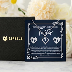 Baby Shower Schwangerschaft Geschenk Tochter, Babyparty Werdende Mama Schmuck, Geburtstag Muttertag, Mom To Be, Silber Halskette mit Karte