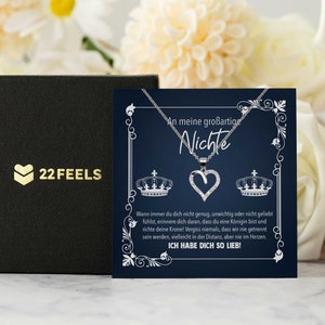 Nichte Geschenk 18. Geburtstag, Weihnachten, Abschluss, Firmung, Mädchen Silber Schmuck Set mit Karte, Herz Halskette, Collier