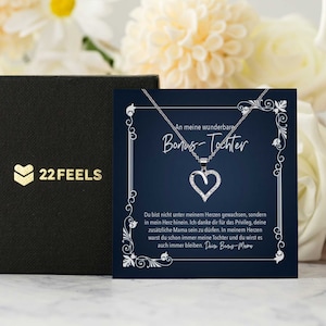 Stieftochter Geschenk Geburtstag von Stiefmama, Bonus Tochter Silber Schmuck Set mit Karte, Herz Halskette Frauen Mädchen