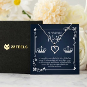 Nichte Geschenk 18. Geburtstag, Weihnachten, Abschluss, Firmung, Mädchen Silber Schmuck Set mit Karte, Herz Halskette, Collier