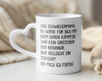 Schwiegermutter Geschenk Schwiegermama Tasse Hochzeit für Schwiegereltern Frau Geburtstag Muttertag Weihnachten Haferl Herzhenkel