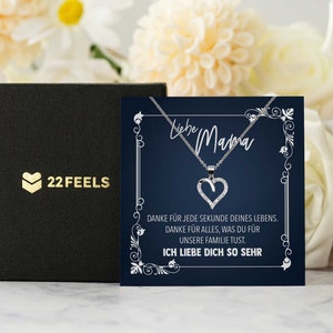 Mama Geschenk  Muttertag, Geburtstag, Frauen Schmuck mit Karte, Herz Halskette Echt Silber, Weihnachten Idee von Tochter oder Sohn