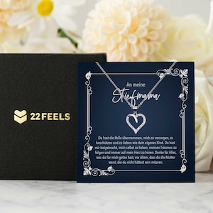 Stiefmama Geschenk Bonus Mama Geburtstag Muttertag Weihnachten, Frauen Schmuck Set mit Karte, Herz Halskette, von Stieftochter -sohn