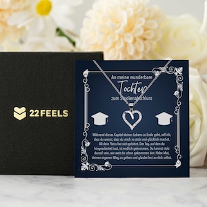 Tochter Uni Abschluss Geschenk Frauen, Master Bachelor Absolventin Schmuck, Phd Hochschule, Silber Halskette Set mit Karte Herz Anhänger