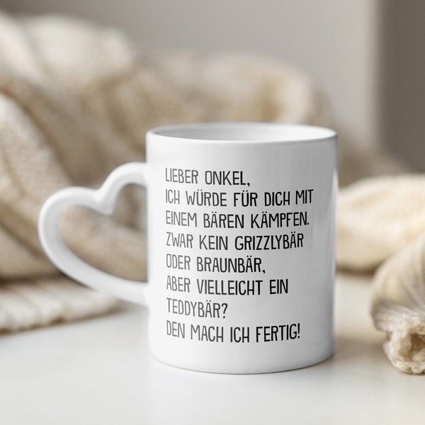 Bester Onkel Geschenk Geburtstag Weihnachten Herrentag Kaffeetasse für Männer Tasse Herzhenkel von Nichte oder Neffe Haferl