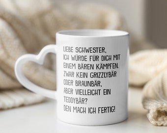 Sister Gift Birthday Siblings Christmas Sister Heart Mug Women Girls Heart Handle from Brother Family Gift Idea