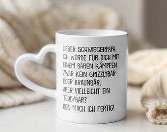 Schwiegervater Geschenk Schwiegerpapa Tasse Hochzeit für Schwiegereltern Mann Geburtstag Vatertag Weihnachten Herrentag Haferl Herzhenkel