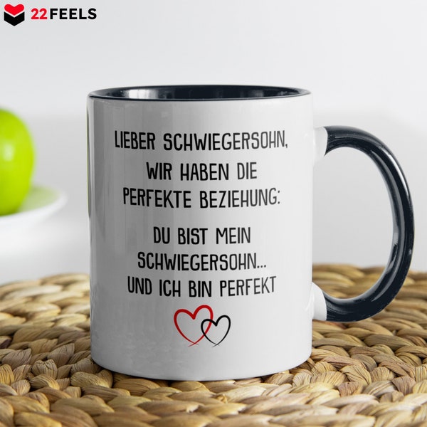 Schwiegersohn Geschenk Hochzeit Tasse Männer Geburtstag von Schwiegermutter Schwiegervater Vatertag Weihnachten Kaffee Haferl Schwarz-Weiss