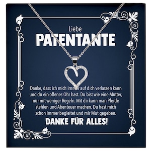 Liebe Patentante Geschenk Silber 925/000 Herz Halskette mit Karte Patin Frauen Schmuck Damen Collier Geburtstag Weihnachte Taufe Familie