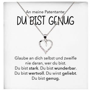 Patentante Geschenk Silber 925/000 Herz Halskette mit Karte Du Bist Genug Patin Frauen Schmuck Damen Collier Geburtstag Weihnachte Taufe