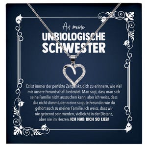 Unbiologische Schwester Beste Freundin Geschenk Silber 925/000 Schmuck Frauen Collier Herz Anhaenger mit Karte Mädchen Damen Geburtstag