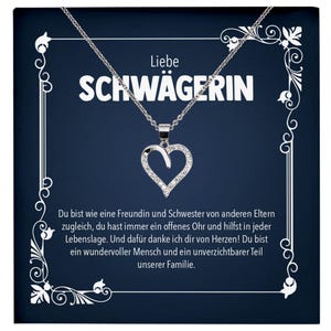 Liebe Schwägerin Geschenk Silber 925 Herz Halskette mit Karte Frauen Schmuck Damen Collier Hochzeit Geburtstag Weihnachten Zirkonia-Steine