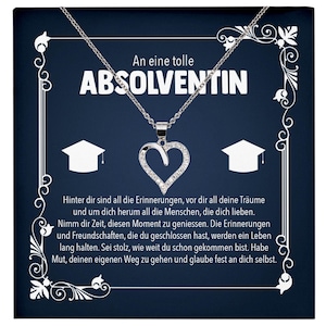 Studienabschluss Geschenk Silber 925 Herz Halskette mit Karte Uni Studentin Glückwunsch Frauen Schmuck Bachelor Master Doktortitel Absolvia