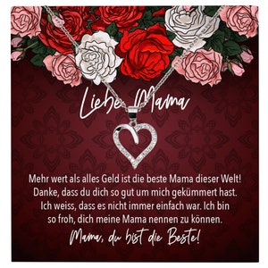 Mama Geschenk Muttertag Geburtstag Frauen Schmuck mit Karte Herz Halskette Echt Silber Weihnachten Idee von Tochter oder Sohn