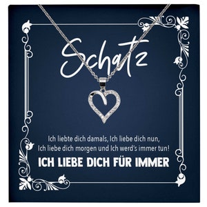 Frauen Geschenk Schmuck Hochzeitstag Ehefrau Jahrestag Freundin Schatz Valentinstag für Sie Set - Silber Herz Halskette mit Karte