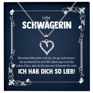 Liebe Schwägerin Geschenk Silber 925 Herz Halskette mit Karte Frauen Schmuck Damen Collier Hochzeit Geburtstag Weihnachten Zirkonia-Steine