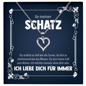 Frauen Geschenk Schmuck Hochzeitstag Ehefrau Jahrestag Freundin Schatz Valentinstag für Sie Set - Silber Herz Halskette mit Karte