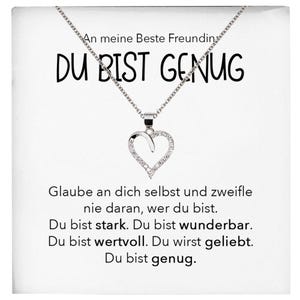 Freundschaftkette Beste Freundin Geschenk Silber 925/000 Schmuck Frauen Collier Herz Anhaenger mit Karte Mädchen Damen Geburtstag Bestie