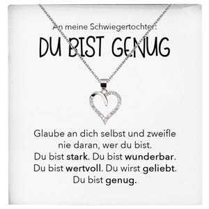 Schwiegertochter Geschenk Silber 925/000 Herz Halskette mit Karte Du Bist Genug Frauen Schmuck Hochzeit Muttertag Geburtstag Weihnachten