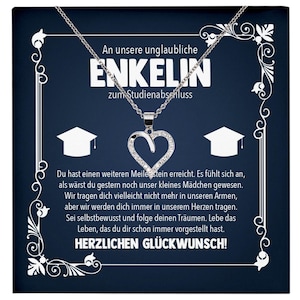 Enkelin Studienabschluss Geschenk Silber 925 Herz Halskette mit Karte Uni Studentin Glückwunsch Frauen Schmuck Bachelor Master Doktortitel