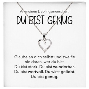 Du Bist Genug Freundschaftkette Beste Freundin Geschenk Silber 925/000 Schmuck Frauen Collier Herz Anhaenger mit Karte Mädchen Damen