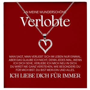 An Meine Wunderschöne Verlobte Geschenk Silber 925/000 Herz Halskette mit Karte Frauen Schmuck Ich Liebe Dich Verlobung Valentinstag