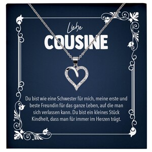 Liebe Cousine Geschenk Silber 925/000 Herz Halskette mit Karte Mädchen Frauen Schmuck Familie Geburtstag Damen Weihnachten Firmung