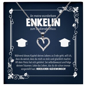 Enkelin Studienabschluss Geschenk Silber 925 Herz Halskette mit Karte Uni Studentin Glückwunsch Frauen Schmuck Bachelor Master Doktortitel