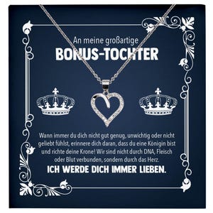 Großartige Stieftochter Geschenk Silber 925/000 Herz Halskette mit Karte Mädchen Frauen Schmuck Geburtstag Weihnachten Firmung