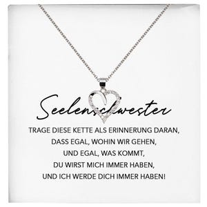 Seelenschwester Beste Freundin Geschenk Silber 925/000 Schmuck Frauen Collier Herz Anhaenger mit Karte Mädchen Damen Geburtstag Bestie BFF