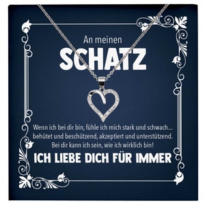 Frauen Geschenk Schmuck Hochzeitstag Ehefrau Jahrestag Freundin Schatz Valentinstag für Sie Set - Silber Herz Halskette mit Karte
