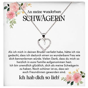 Wunderbare Schwägerin Geschenk Silber 925 Herz Halskette mit Karte Frauen Schmuck Damen Collier Hochzeit Geburtstag Weihnachten
