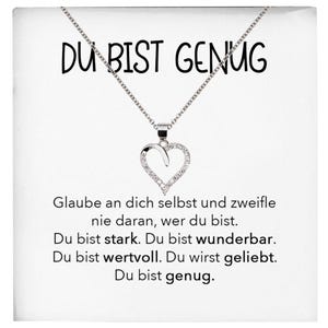 Selbstliebe Du Bist Genug Karte Frauen Geschenk Silber 925/000 Schmuck Mädchen Motivation Mental Health Selbstwert Herz Halskette Karte