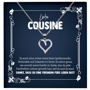 Liebe Cousine Geschenk Silber 925/000 Herz Halskette mit Karte Mädchen Frauen Schmuck Familie Geburtstag Damen Weihnachten Firmung