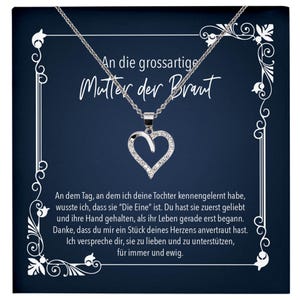 Mutter der Braut Geschenk von Bräutigam Schwiegersohn, Schwiegermama Hochzeit Silber Schmuck Set mit Karte Herz Halskette Frauen