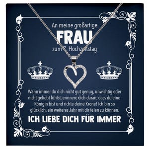 Ehefrau Königin 7. Hochzeitstag Geschenk Ich Liebe Dich Frauen Schmuck Silber 925/000 Herz Halskette Damen Collier mit 23 Zirkonia Steinen