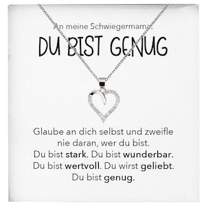 Schwiegermama Geschenk Silber 925/000 Herz Halskette Karte Du Bist Genug Frauen Schmuck Schwiegermutter Hochzeit Muttertag Damen Collier