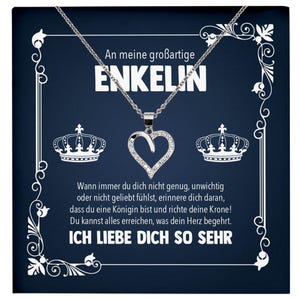 Königin Enkelin Geschenk Silber 925/000 Herz Halskette mit Karte Mädchen Frauen Schmuck Enkelkind Geburtstag Damen Weihnachten Firmung