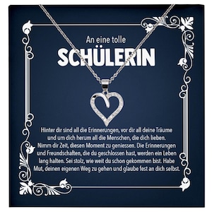 Schulabschluss Geschenk Mädchen Silber 925 Herz Halskette mit Karte Abiturientin Glückwunsch Frauen Schmuck Realschule Gymnasium