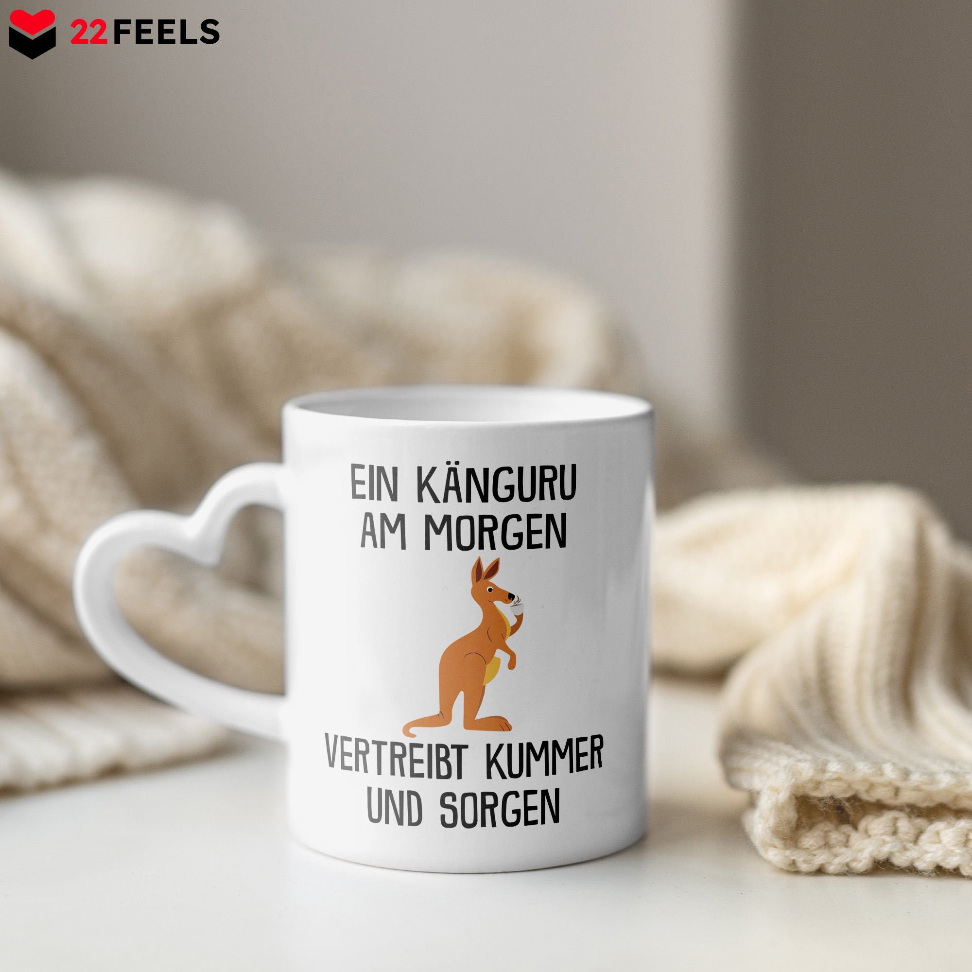 Känguru Spruch-Tasse „Ein Känguru Am Morgen…“ – 320 Ml Keramik – Zweifarbig Weiß-schwarz – Spülmaschinenfest