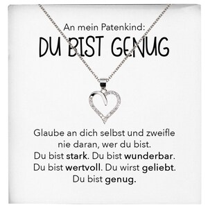 Patenkind Geschenk Silber 925/000 Herz Halskette mit Karte Du Bist Genug Mädchen Frauen Schmuck Geburtstag Weihnachten Firmung Konfirmation