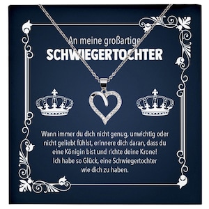 Königin Schwiegertochter Geschenk Silber 925/000 Herz Halskette mit Karte Frauen Schmuck Hochzeit Muttertag Geburtstag Weihnachten Damen