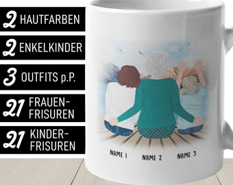 Oma Tasse Personalisiert Enkel Geschenk an Oma 2 Enkelkinder Junge oder Mädchen Muttertag Enkel Enkelin Oma Geschenk Tasse Namen Geburtstag