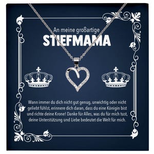 Großartige Stiefmama Geschenk Silber 925/000 Herz Halskette Stiefmutter Muttertag Frauen Schmuck mit Karte Geburtstag Weihnachten