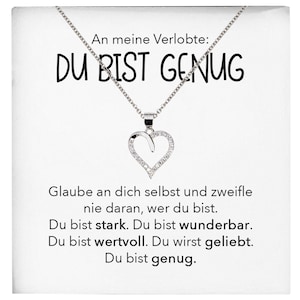 Verlobung Geschenk Frauen Silber 925/000 Du Bist Genug Verlobte Herz Halskette mit Karte Schmuck Ich Liebe Dich Valentinstag