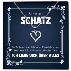 Frauen Geschenk Halskette Hochzeitstag Ehefrau Jahrestag Freundin Schatz Valentinstag für Sie Set - Silber Herz Schmuck mit Karte